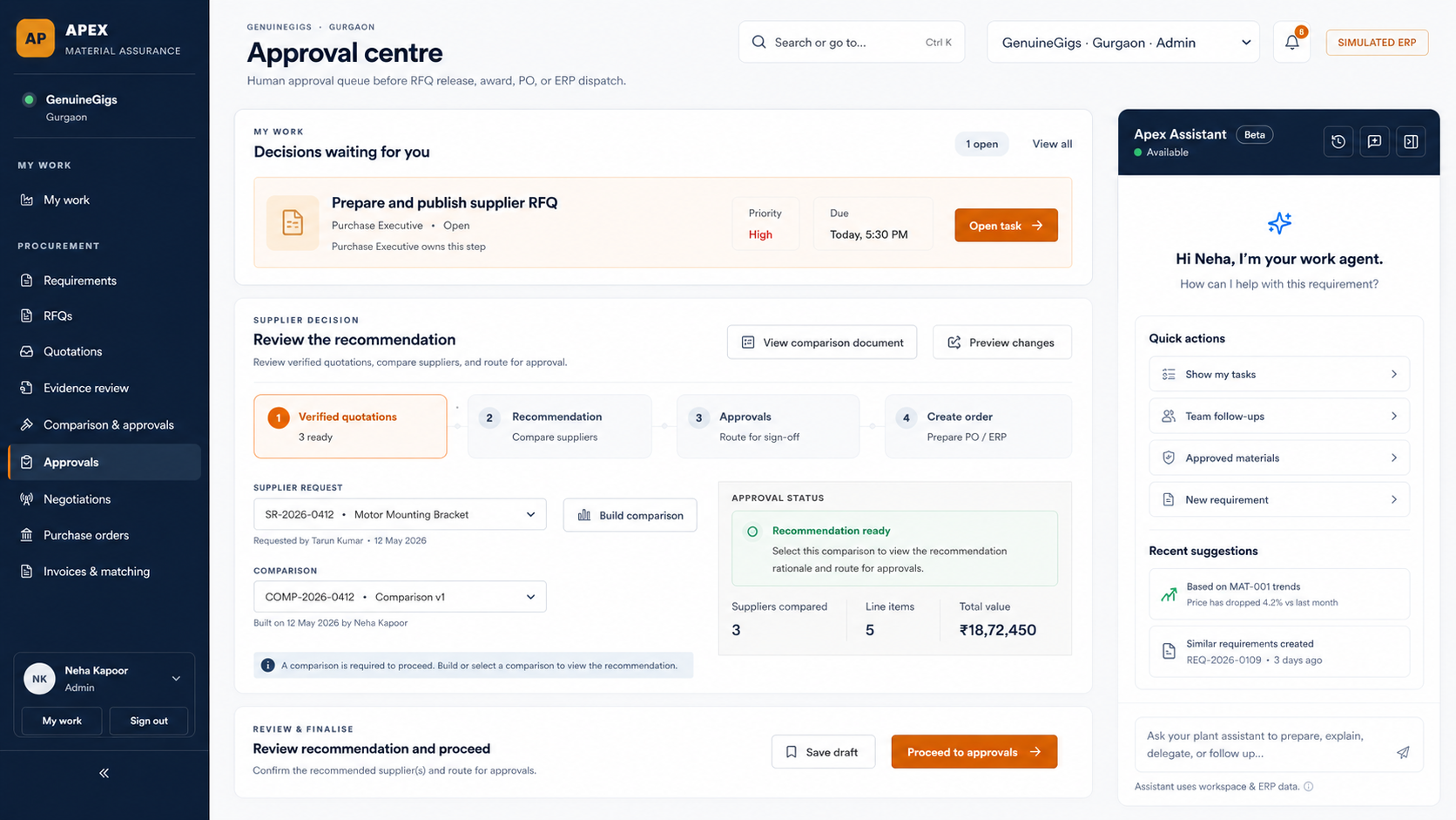 GenuineGigs supplier approval centre interface